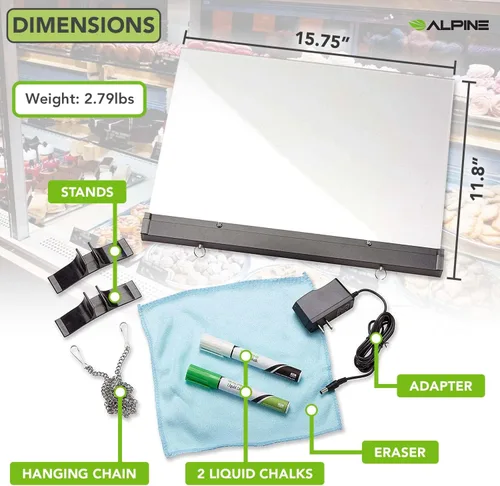 Vista 4 de Alpine Industries Tablero de mensajes borrable LED intermitente con panel de escritura acrílico y soporte (12 x 16 pulgadas)