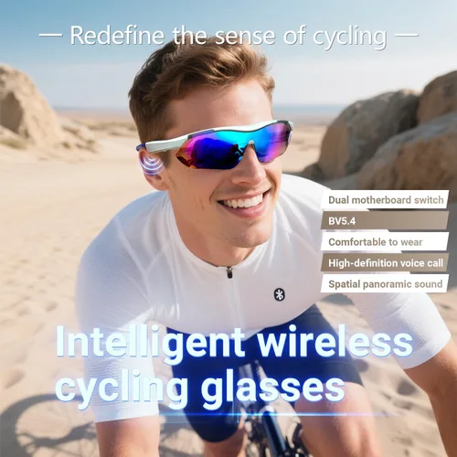Vista 2 de Gafas de sol polarizadas Bluetooth para hombres y mujeres, protección UV, altavoces de oído abierto, micrófono integrado, lentes inteligentes