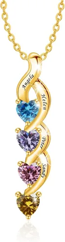 Vista 2 de BAUMA AUTO Collar personalizado para madres con 1 a 6 piedras de nacimiento simuladas grabadas, nombres de familia personalizados para madre e hijo