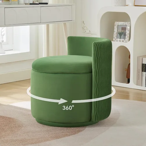 Vista 12 de WUTUTUEE Silla grande de terciopelo con almacenamiento, silla de maquillaje giratoria de 360° con respaldo ondulado, taburete pequeño sin montaje