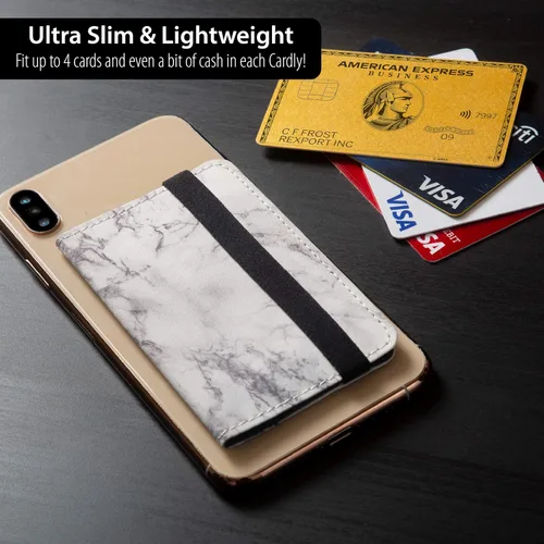 Vista 5 de Tarjetero para teléfono celular, bolsillo para iPhone, Android y todos los teléfonos inteligentes con correa (cinturón de mármol blanco)
