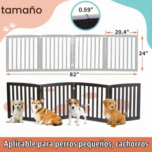 Vista 4 de Puerta para perros para mascotas, para interiores, para escaleras, puertas, 82 x 24 pulgadas, 4 paneles, valla para perros, extra ancha, de madera