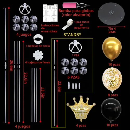 Vista 2 de TONIFUL - Juego de 4 centros de mesa con corona, color negro y dorado Globo de corona de aluminio para cumpleaños, graduación, aniversario