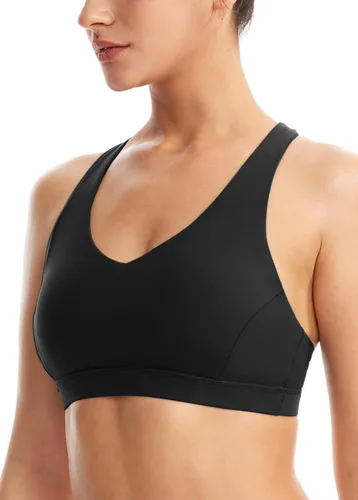 Vista 3 de Sujetadores deportivos acolchados para mujer, brasier deportivo sexy de línea larga entrecruzada, brasier deportivo de soporte medio con tirantes