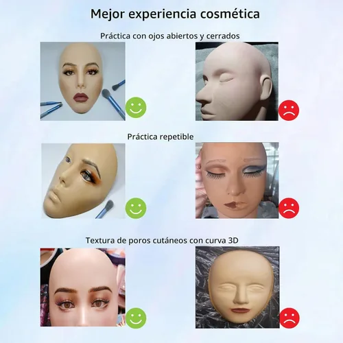 Vista 4 de Tablero de práctica de maquillaje 5D, cara de maniquí de maquillaje de silicona, cara de práctica de maquillaje para principiantes reutilizable, ojo
