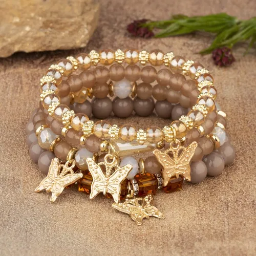 Vista 2 de Pingyongchang Pulseras bohemias para mujer, estilo bohemio, multicapa, con cuentas doradas, apilables, elásticas, hechas a mano, multicolor