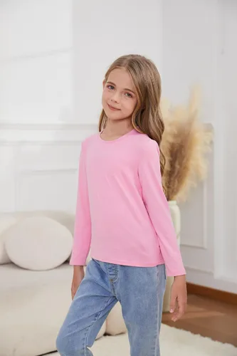 Vista 3 de TELALEO Paquete de 4 camisetas de manga larga para niñas, camisetas