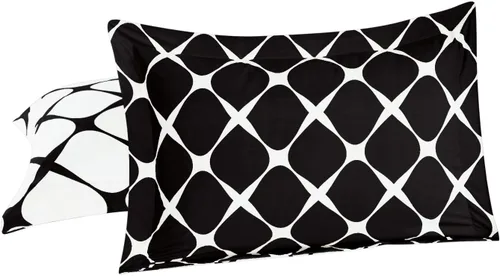 Vista 3 de Elegant Comfort Juego de funda de edredón reversible de 2 piezas con funda de edredón con funda de almohada, 1500 hilos, estampado de enrejado Negro