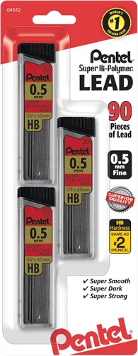 Vista 5 de Pentel Super Hi-Polymer - Recambios de 0.020 in de grosor, HB, 180 piezas de plomo (C25BPHB6), (paquete de 2)