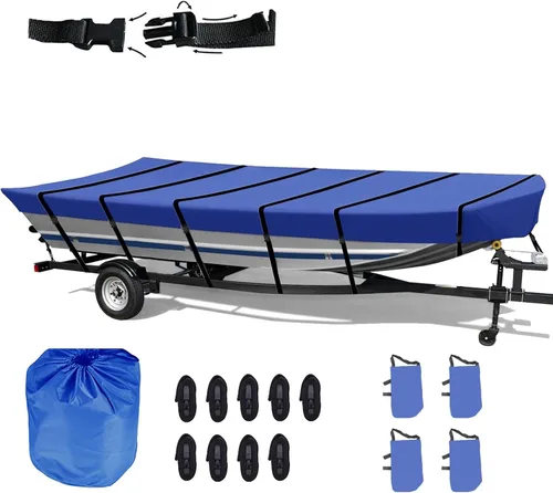 Vista 8 de Cubierta para Bote Jon 12 pies 420D Impermeable Remolcable Bote Jon Versión Mejorada con Accesorios de Fijación Adicionales Resistente a Arañazos