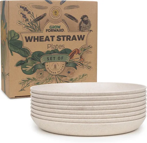 Vista 9 de Grow Forward Platos de postre de paja de trigo prémium – Juego de 8 platos de plástico duro reutilizables de 8 pulgadas – Platos irrompibles aptos