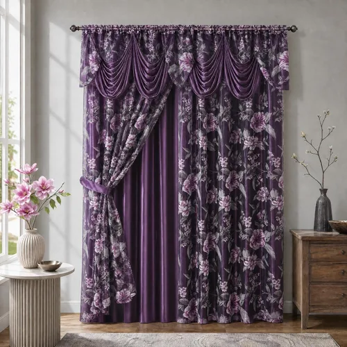 Vista 2 de GOHD Roman Romance. Panel de cortina de organza impresa quemada con cenefa adjunta y respaldo de tafetán
