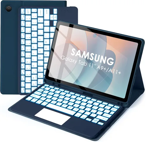 Vista 10 de LAMA Funda con teclado para Samsung Galaxy de 11 pulgadas Tab A9 Plus 2023/Tab A11 Plus 2025 con ratón, retroiluminación de 7 colores, funda