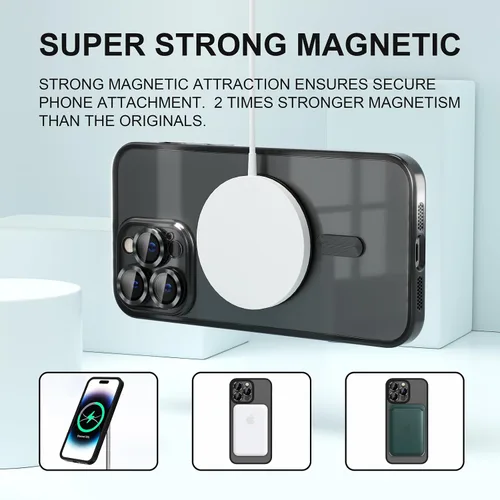 Vista 5 de Misea Funda magnética transparente para iPhone 14 Pro Max [compatible con MagSafe] [Nunca amarilla] [Protección contra caídas de grado militar] Negro