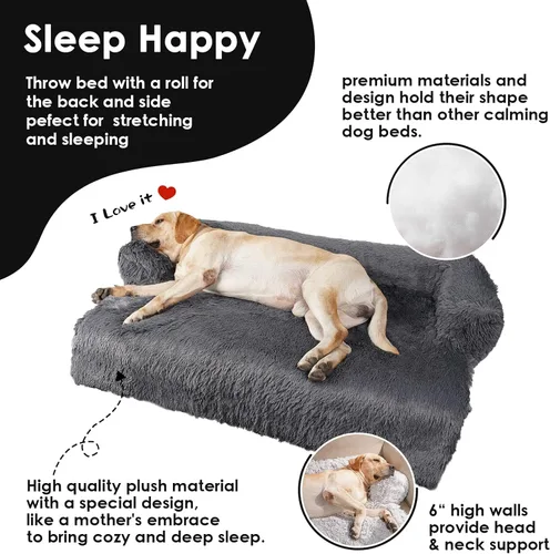Vista 4 de Cama grande lavable extraíble para perros, sofá cama de felpa esponjosa, funda de sofá para perros con protector de muebles de aterrizaje