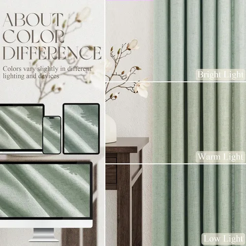 Vista 8 de Jowels Cortinas de lino verde aguamarina con ojales de 84 pulgadas de longitud para sala de estar Semi Sheer Light Filtering Privacy Curtains