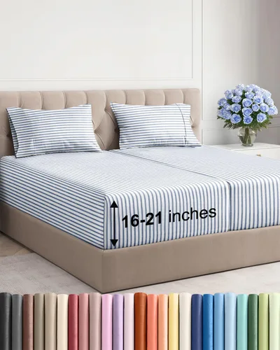 Vista 136 de Juego de sábanas tamaño Queen con bolsillos extra profundos, sábanas transpirables y refrescantes de 4 piezas, ropa de cama de lujo para hotel