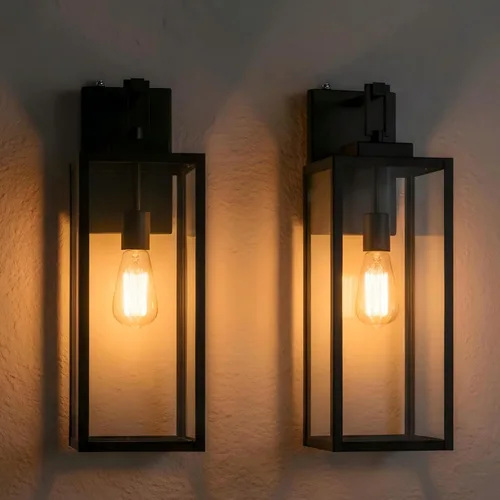 Vista 10 de Paquete de 2 Luces de Aplique para Exteriores - Luz de Pared Exterior de 12 Pulgadas, Aplique Exterior de Acero y Vidrio para Porche, Farol de Pared
