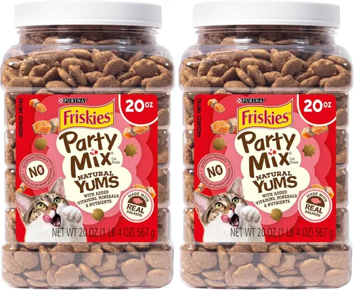 Vista 10 de Purina Friskies Golosinas Naturales para Gatos, Party Mix Natural Yums con Salmón Real y Vitaminas, Minerales y Nutrientes - (Paquete de 10) Bolsas