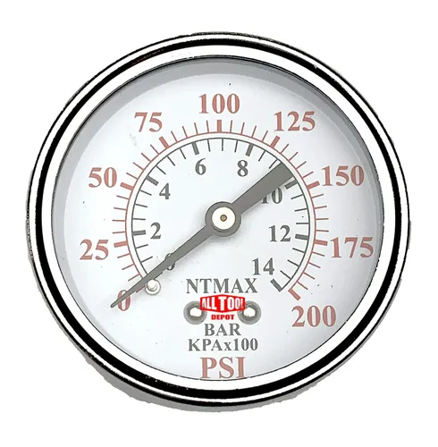 Vista 18 de Medidor de presión de aire de 1-1/2" con montaje inferior en el lado, rosca NPT de 1/8", esfera de 1-1/2" - 0 a 160 PSI