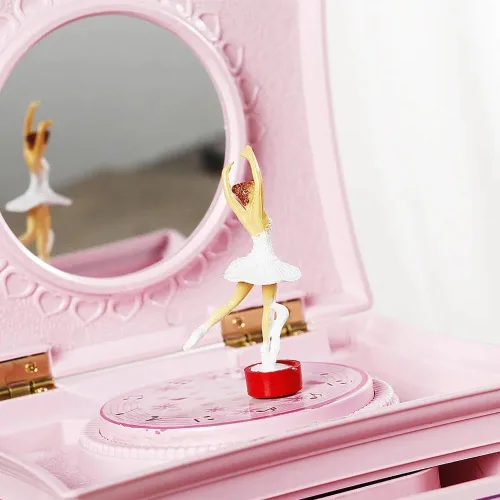 Vista 3 de JCAKES Joyero para niñas, caja de música clásica giratoria bailarina, bailarina, piano, caja de música, organizador de joyas, bailarina, caja