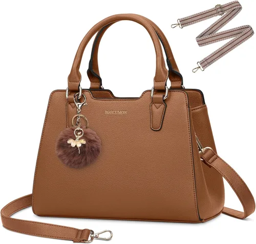 Vista 11 de IGOLUMON Bolso de mujer con asa superior de cuero vegano sintético Satchel Monedero para mujer Bolso de mano de diseñador con lindo pompón