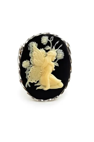 Vista 4 de Butterfly Large Cameo Sterling Silver Ring Black Jewelry (11.5)