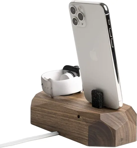 Vista 3 de Oakywood - Estación de acoplamiento de madera 2 en 1 compatible con Apple Watch, compatible con iPhone - Estación de carga dual, 1 conector