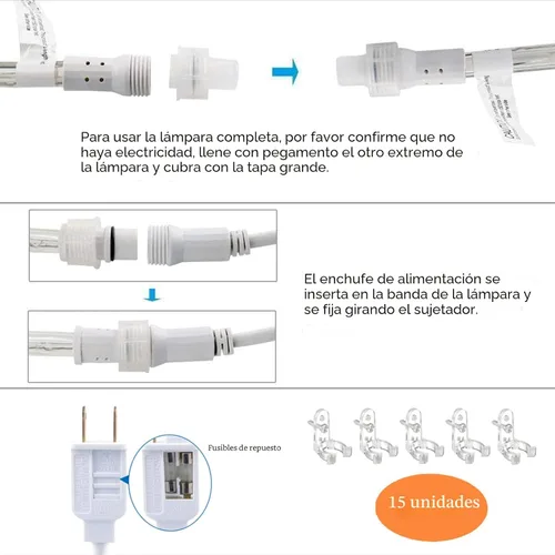 Vista 5 de 50 pies de luces LED de cuerda al aire libre, luces de tubo flexibles y conectables con 8 modos, iluminación LED de cuerda impermeable para Azul