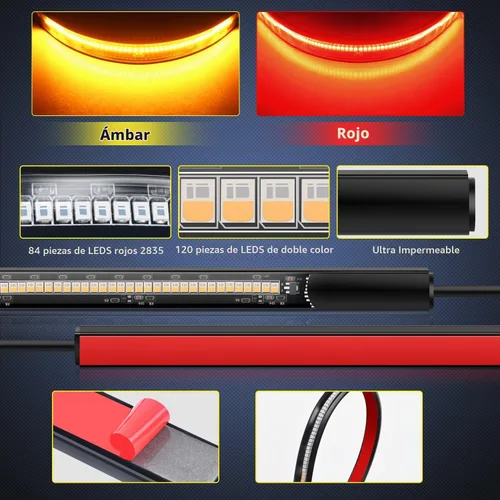 Vista 5 de Nilight - Tira de luz LED para plataforma trasera de 30 pulgadas de UTV, 204 LED, luces de freno ámbar, luces intermitentes rojas, compatible