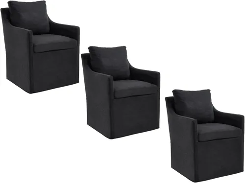 Vista 17 de Silla de comedor tapizada color beige, sillas modernas para cocina y comedor con brazos, cómoda silla de sofá de lino para sala de estar
