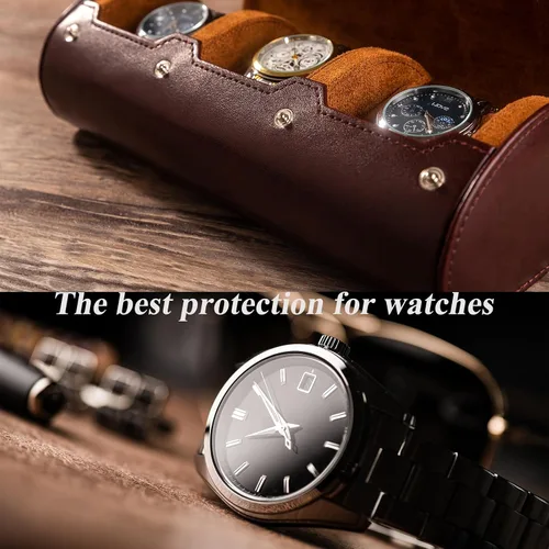 Vista 5 de Mr.Okay Funda de viaje para reloj funda de cuero de alta calidad para mujeres u hombres, organizador de relojes portátil para almacenamiento