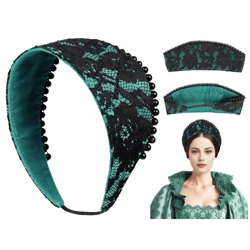 Vista 9 de PROCOS Tudor - Capucha francesa para accesorios de disfraz de Anne Bolena negro (A-Black1)