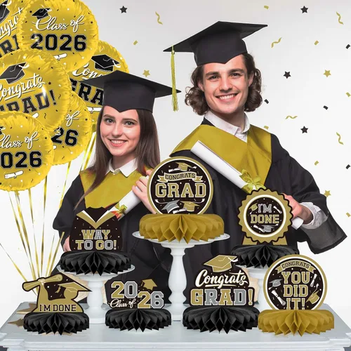 Vista 4 de 9 piezas de decoraciones de fiesta de graduación para clase de 2026, centro de mesa de felicitaciones de graduación de felicitaciones de graduación