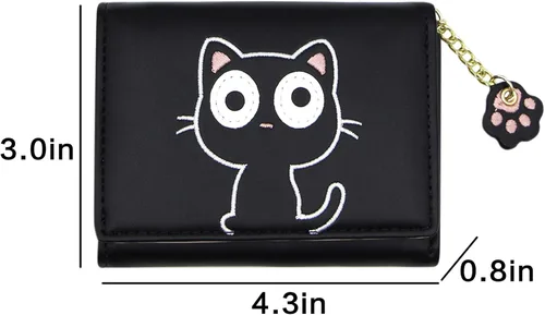 Vista 3 de Bonita cartera de gato para niñas y adolescentes, niños y mujeres, delgada de tres pliegues, tarjetero organizador con colgante de pata