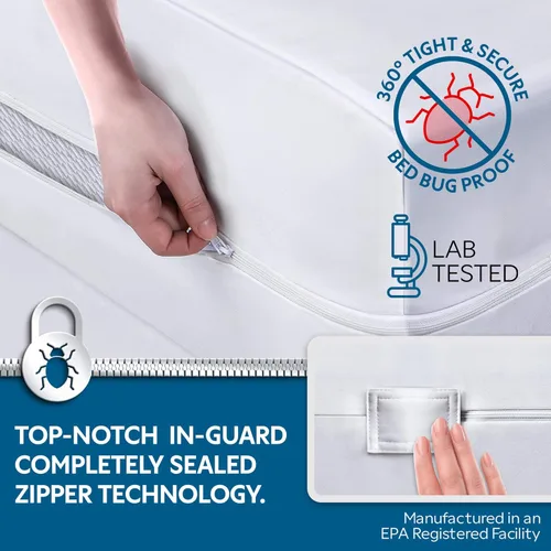 Vista 2 de Protector de colchón Guardmax con cremallera funda contra insectos para cama 100% impermeable suave, hipoalergénico y transpirable
