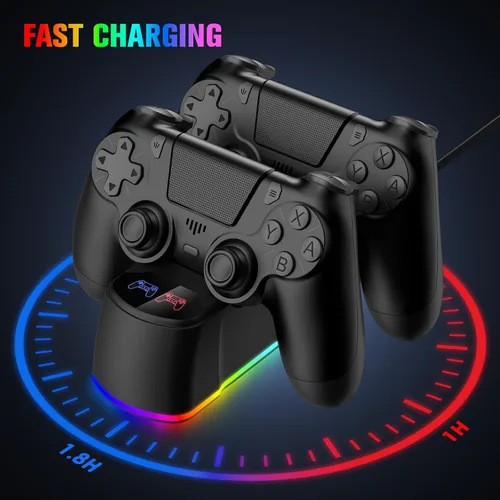 Vista 4 de Fisherg 2 Pack Controllers with Charging Dock Station for PS4 Controller, Wireless Controller Compatible with PS4/Pro/Slim Consoles, with LED
