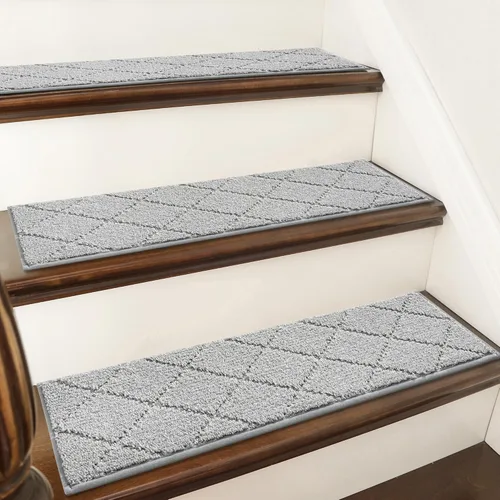 Vista 17 de COSY HOMEER - Alfombra antideslizante para escaleras, para interiores y escalones de madera, para niños y perros, 100 % poliéster, base de Beige