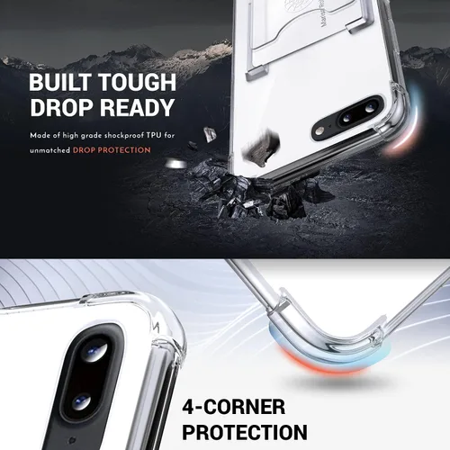 Vista 4 de Shields Up Funda diseñada para iPhone 8 Plus/iPhone 7 Plus, funda minimalista con tarjetero [3 tarjetas] y soporte de anillo, funda protectora