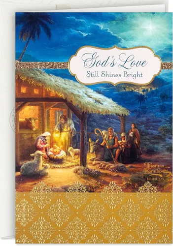 Vista 10 de Hallmark Surtido de tarjetas religiosas de Navidad, paz celestial (36 tarjetas y sobres) Azul polvoriento y lámina dorada