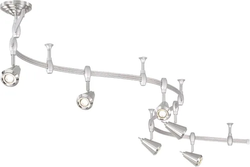 Vista 7 de Pro Track Lámpara de riel – Luz LED de pista de 6 cabezales, níquel cepillado, monorraíl ajustable moderno para techos, islas de cocina
