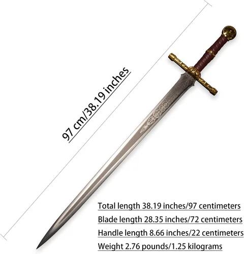 Vista 2 de The Game ER Sword Series: Espadas de Caballero y Espadas Gigantes de Acero Inoxidable Metálico, Vaina de Cuero