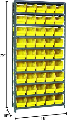Vista 569 de Quantum QSBU-245BK Heavy Duty Shelving Unit with (7) Shelves and (24) QUS245 Black Bins for Garage Warehouse Storage Distribution 400 lb Load