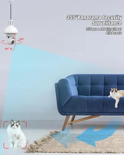 Vista 5 de UPULTRA 2PK - Cámara de seguridad de bombilla de luz, cámaras de seguridad inalámbricas de 360° para seguridad del hogar en interiores y exteriores