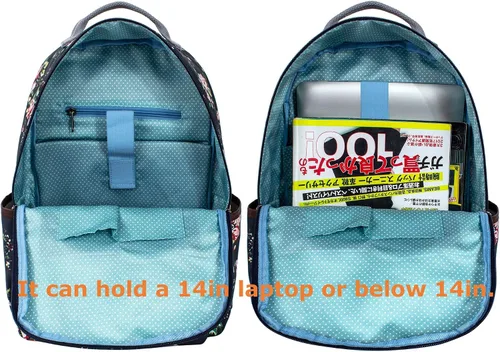 Vista 66 de Leaper Mochila para laptop para mujer: linda mochila floral para escuela, universidad, viajes, trabajo, mochila ligera para niños, Negro margarita
