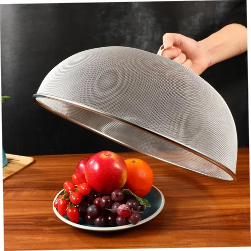 Vista 6 de Hemoton Protector de cubierta de malla de acero inoxidable para alimentos, tienda de campaña de malla redonda para cocina, al aire libre, picnic