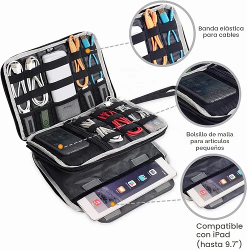 Vista 4 de Organizador de equipaje con doble capa para viajes BUBM, para llevar dispositivos y accesorios electrónicos., Negro, 2 capas L