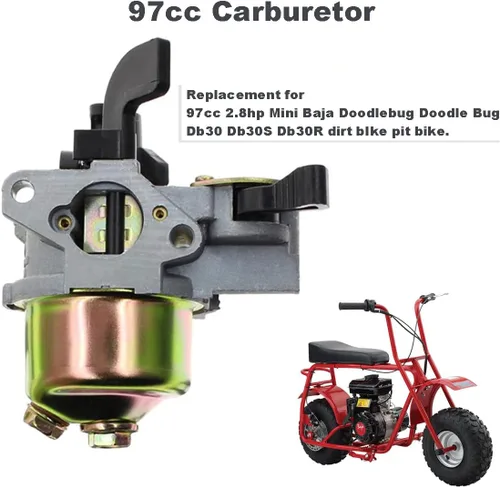 Vista 2 de Carburador de 97cc para mini bicicleta de 97cc 2.8hp Baja Doodlebug Doodle Bug Db30 Dirt Pit con entrada de aire de 3/5" y cable de manija