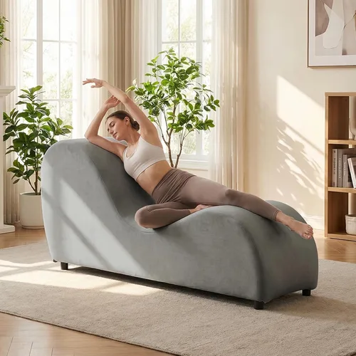 Vista 12 de Mjkone Tumbona de yoga de terciopelo para interiores, color beige