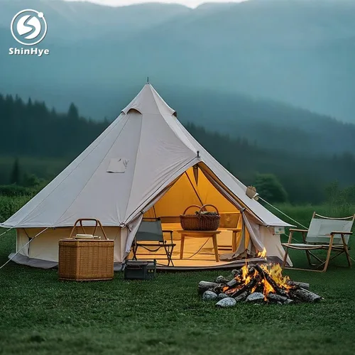 Vista 8 de ShinHye Tienda de campaña de lona para yurtas, 4 estaciones, para camping, 100% algodón, tiendas de campaña glamping con gato de estufa, camping